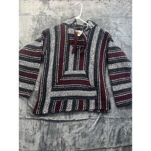 Earth Ragz Mens MBlack Gray Red Baja Drug Rug Hoodie Poncho Festival Boho Mexico